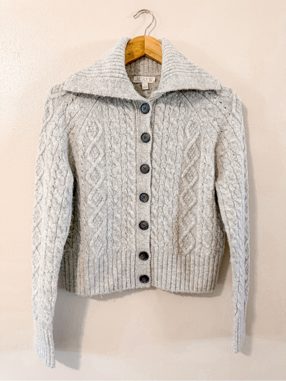 J. Crew | Cablekint Wool Blend Cardigan Sweater | Grey | XS